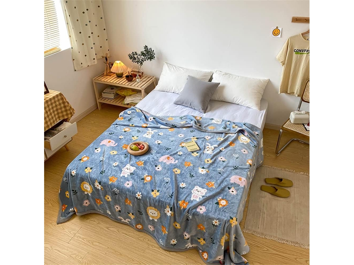 Manta de Lã Grossa Fansu Flanela com Estampa Floral Nórdica Macia e Quente para Cama Infantil Sofá Quarto Viag