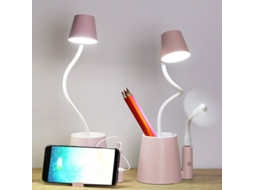 Lâmpada De Escritório Led Para Crianças Com Porta Lápis, Suporte Para Telefone E Usb, Carregável, Rosa