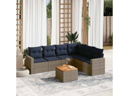 Vidaxl 7 Pcs Conjunto Sofás P/ Jardim C/ Almofadões Vime Pe Cinzento