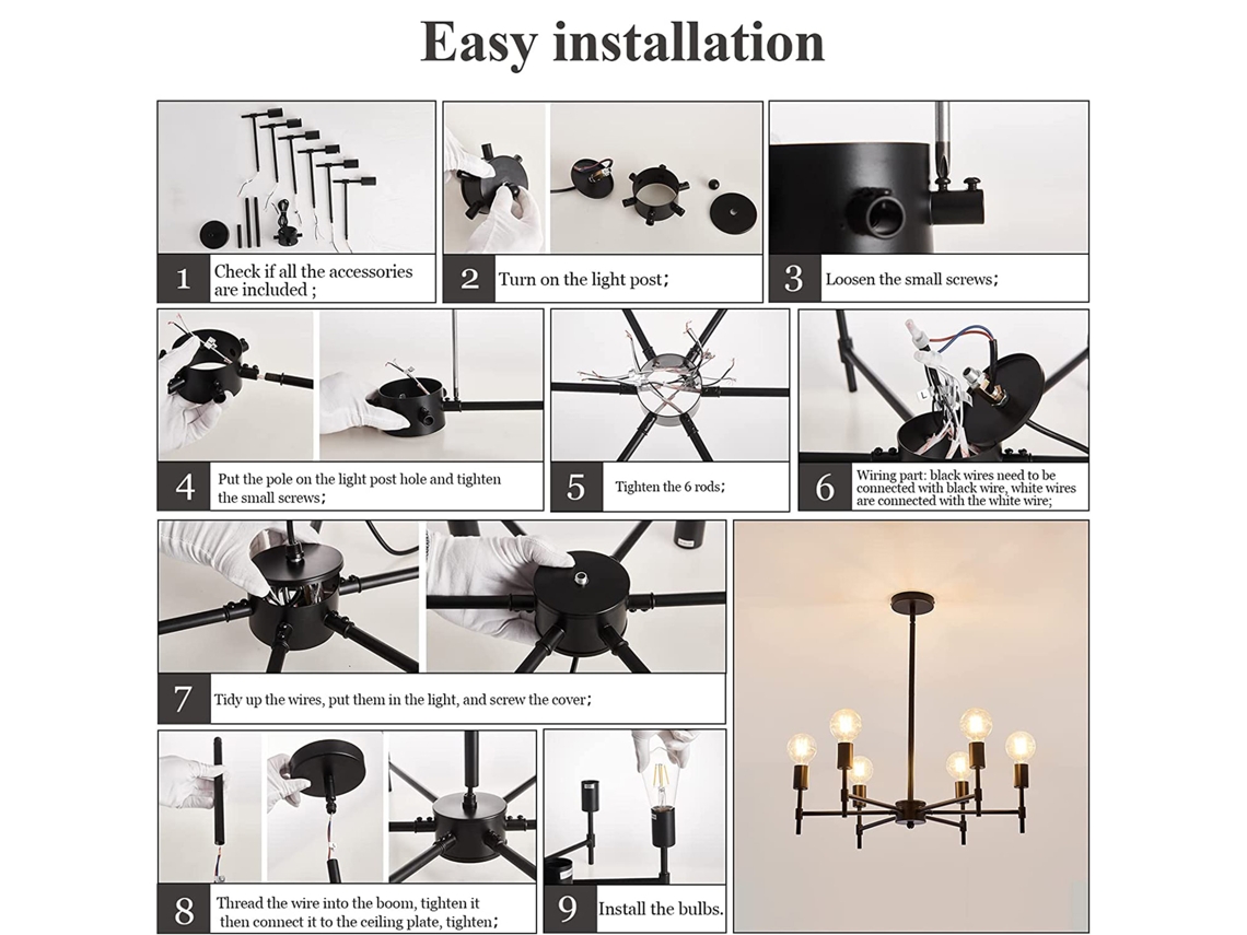 2026 lâmpada de Teto Semi Embutida Moderna de Metal com 6 Luzes Candelabro Industrial para Sala de Estar, Jantar, Quarto, Cozinha