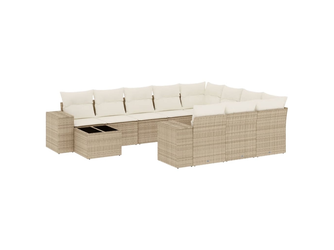 Maison Exclusive - 11 Pcs Conjunto Sofás De Jardim C/ Almofadões Vime Pe Bege