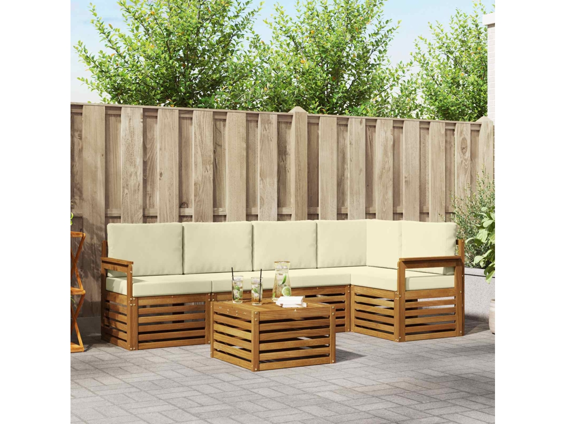 Vidaxl Conjunto De Sofás Para Exterior 6 Unid. Natural E Creme
