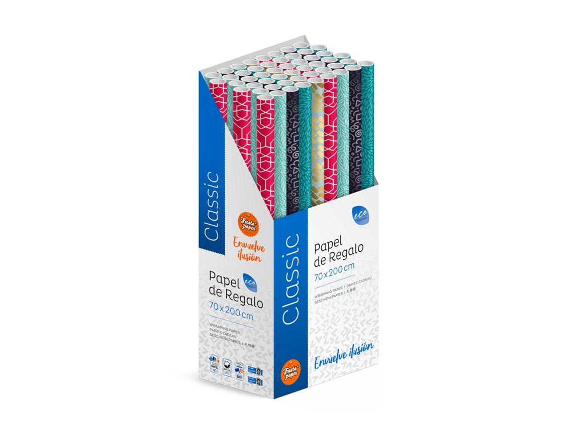 Pacote 50 Rolos Papel Presente Classic B 2m X 70cm Resistente Expositor - Fp Party Paper