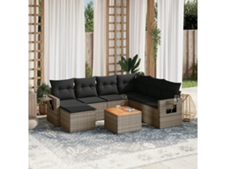 Vidaxl 8 Pcs Conjunto Sofás de Jardim C/ Almofadões Vime Pe Cinzento