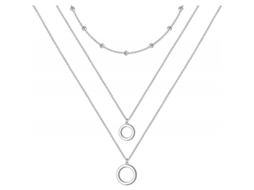 2026-collares De Prata Esterlina S925 Para Mulher Com Cadeia Tripla Multicamada E Pingente Geométrico Ajustável Capa Circular