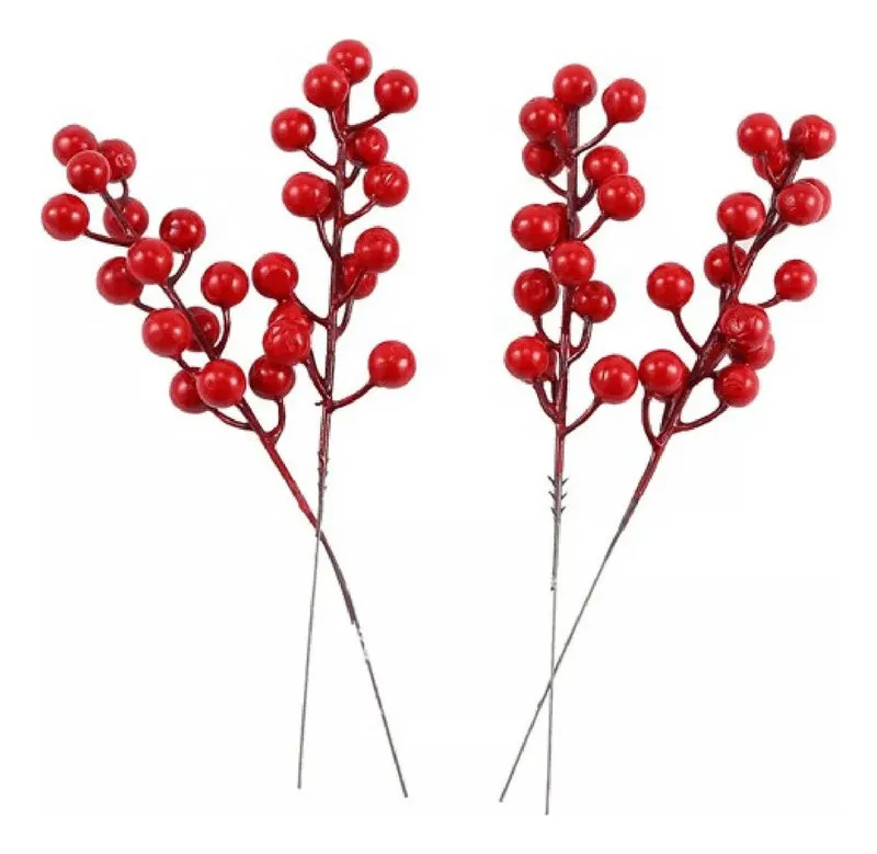 Talos De Frutas Vermelhas, Pacote Com 48 Frutas Vermelhas De Natal Xvayotoy