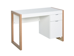 Mesa De Computador Com Gaveta Armário Pés Em Forma Retangular112,5x50x75,5 Cm Branco E Madeira