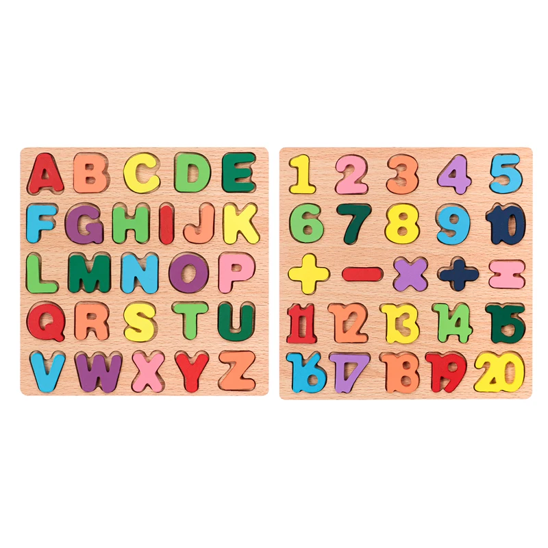 Quebra-cabeça Colorido De Madeira Com Alfabeto E Números Para Crianças, Jogo Educativo De Correspondência.