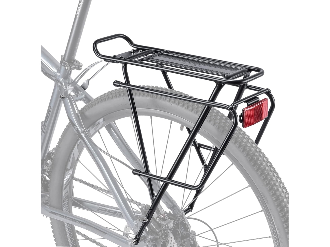 Bagageiro para bicicletas com freios a disco/sem disco, modelo Touring, adequado para rodas de 26 a 29 polegadas, com refletor e porta de carregamento.
