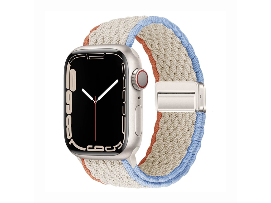 Pulseira Magnética Trançada Em Nylon Para Apple Watch S10, Elástica E Colorida, Creme Branco, 44 45 46 49mm