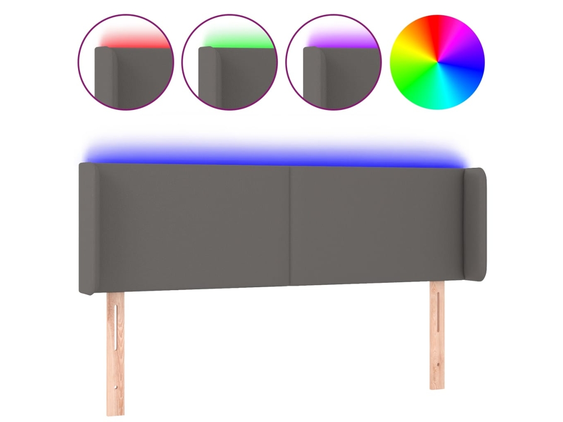 Led Headboard, Led Headboards Vidaxl Cinzeto Couro Artificial (147 X 16 X 78/88 Cm)