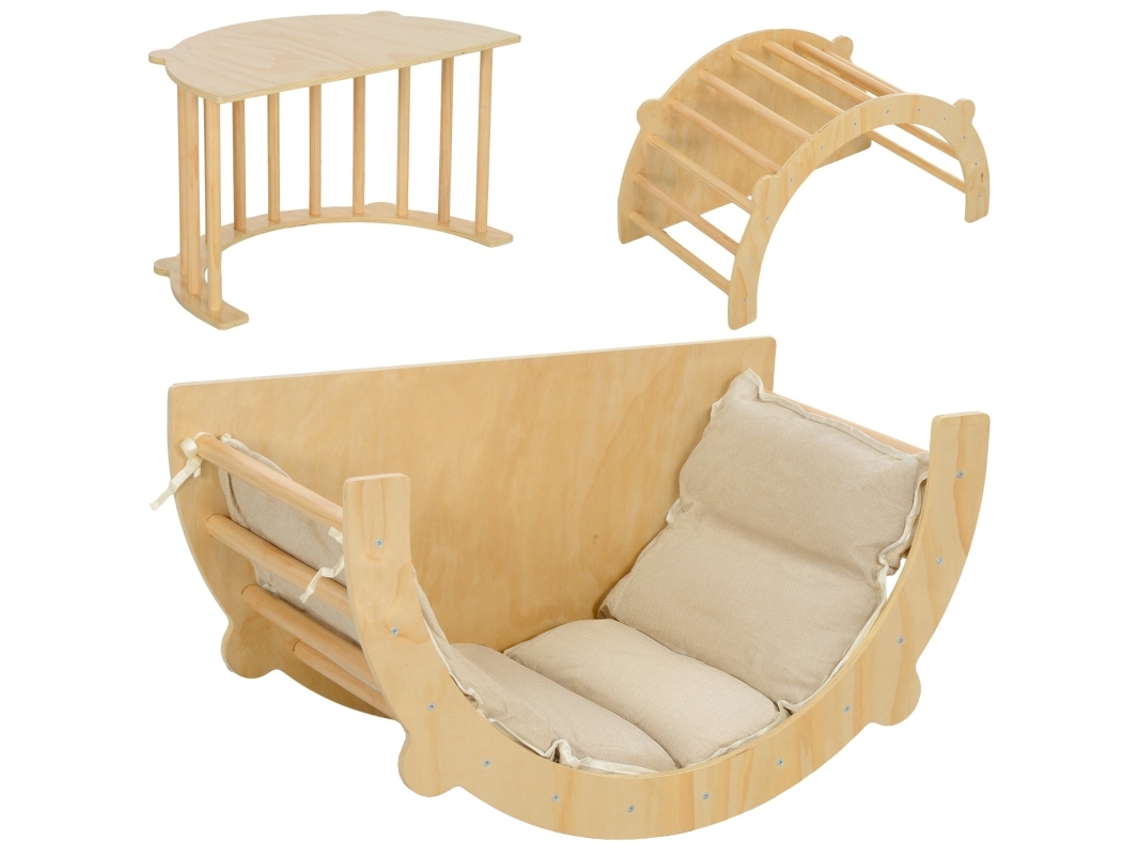 Conjunto De Escalada Infantil Com Arco, Gangorra, Escada E Balanço Com Almofada, Suporta Até 50kg, Indicado Para Crianças De 1,5 A 4 Anos De Idade.