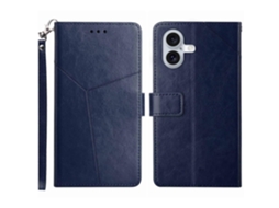 Capa De Couro Sintético Com Linhas Em Y Para Iphone 16 Com Alça De Pulso