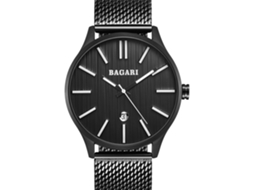 Relógio de quartzo masculino Bagari com pulseira de aço inoxidável, pulseira elegante, preto puro, ideal para presente.