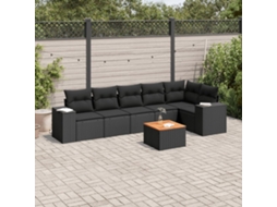 Jogo de Sofá 7 Peças P/ Jardim C/ Almofadões Vime Pe Preto Dkd Home Decor
