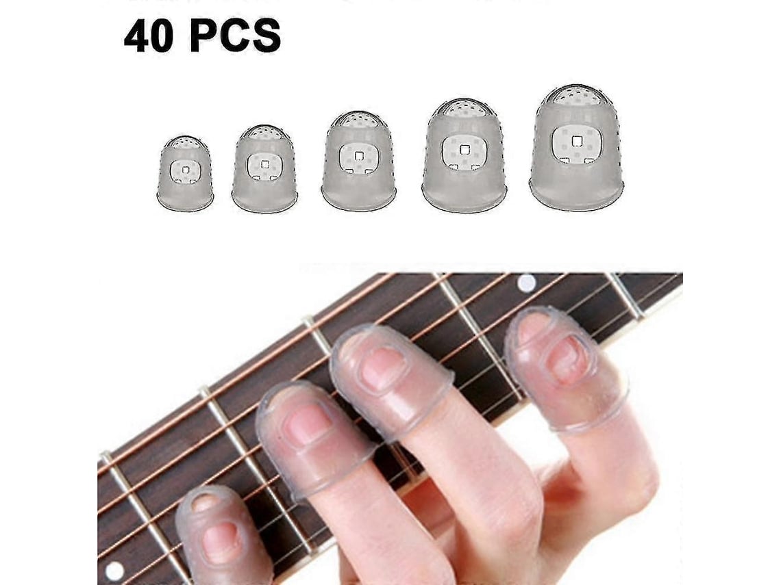 Rebe protetor de Dedos de Silicona para Guitarra, Capa de Proteção para Dedos, 40 Peças, Tamanhos L a Xxs, Cores Cinza Transparente Verde Gris