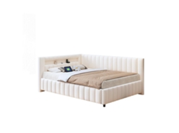 Cama Sofá cama Estofada PAPRIKA 140x200 com Tecido Aveludado, luz Led, porta Usb, encosto e Estrutura Resistente, Bege