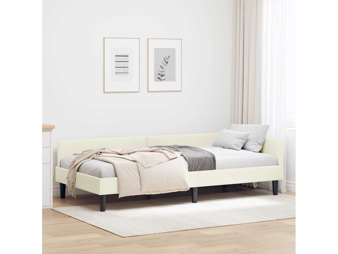 Vidaxl Estrutura De Cama De Canto Creme 90 Cm X 190 Cm Veludo