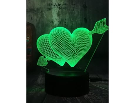 Luminária 3d Corações 2 Lâmpada Mágica