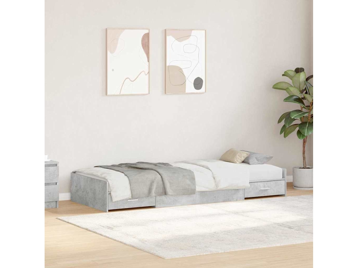 Vidaxl Estrutura Da Cama Cinzento 90 X 200 Cm Derivados De Madeira