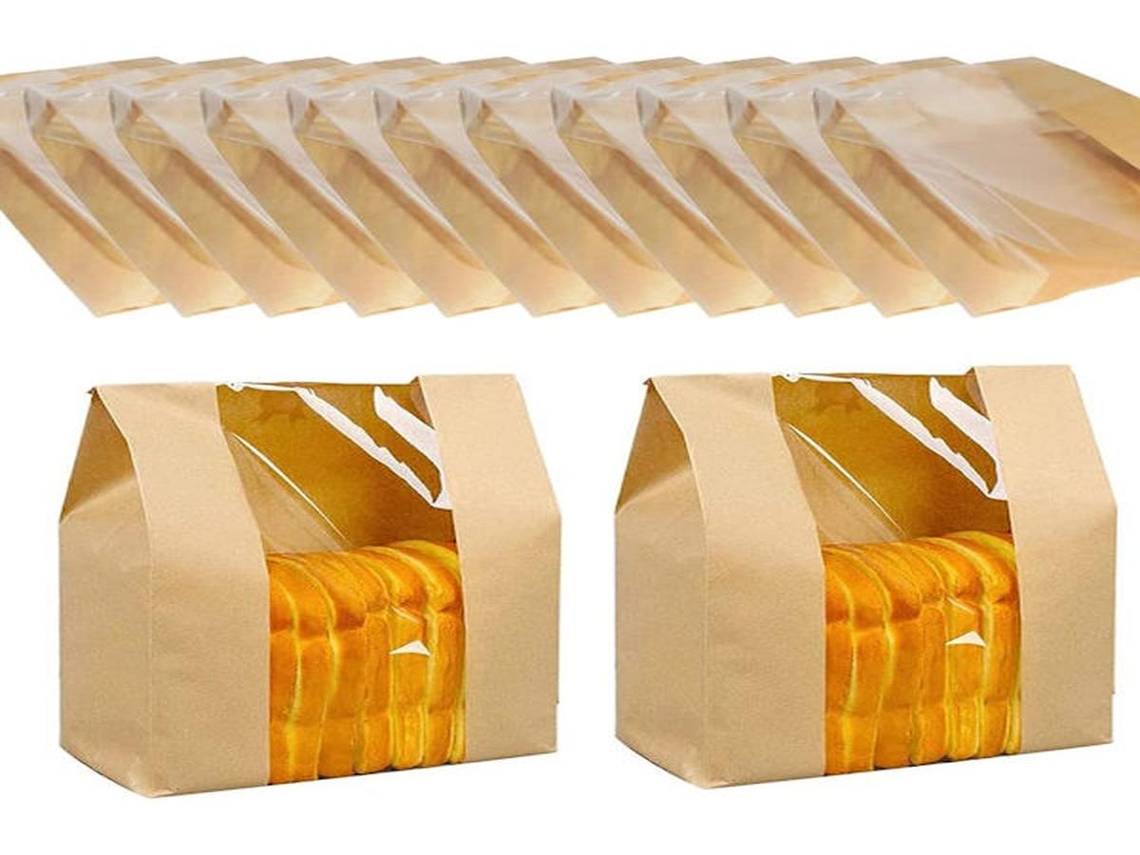 Sacos de papel Lurelia, 50 unidades, papel kraft, Janela, para alimentos e lanches.