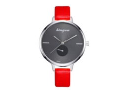 Relógio de Pulso Feminino de Quartzo Fashion Simples com Pulseira de Couro Vermelha