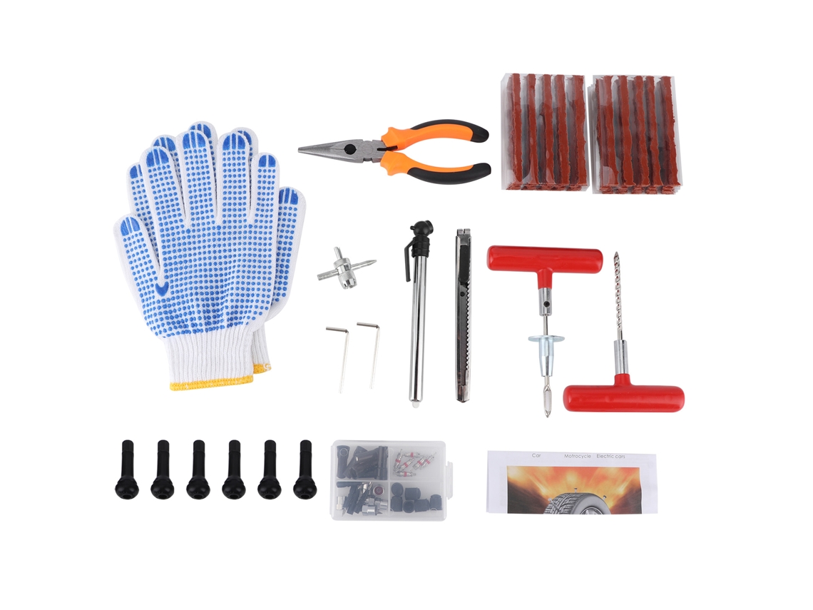 Kit De Reparación De Pneus 100 Peças Para Carro Moto Bicicleta Elétrica Ferramentas De Emergência Suprimentos Industriais