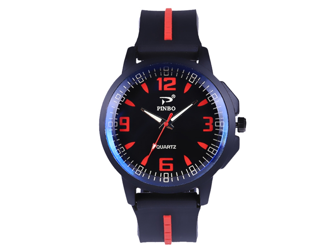 Reloj De Pulsera Para Hombre De Silicona Con Dial Redondo Deportivo De Cuarzo (rojo)