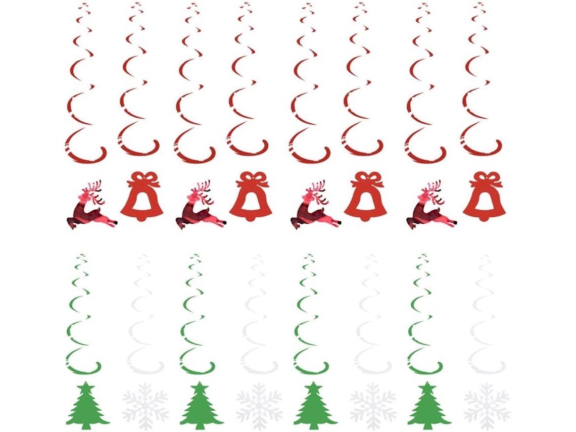 Conjunto de 48 peças de enfeites espirais para pendurar, com tema de árvore, floco de neve e veado, para festas e eventos.