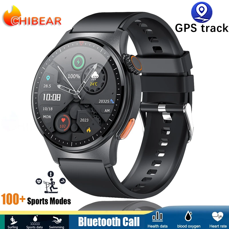 Smartwatch (de Silicone Preto) Com Gps, Nfc Para Esportes, Monitoramento De Saúde E Dados Meteorológicos.