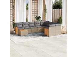 Vidaxl 10 Pcs Conjunto De Sofás P/ Jardim Com Almofadões Vime Pe Bege