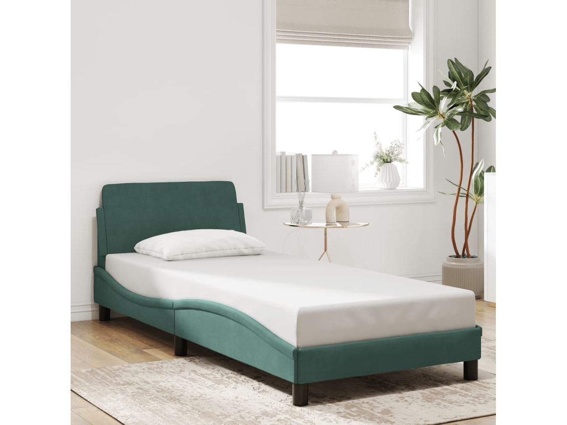 Estrutura De Cama Sem Colchão 90x200 Cm Veludo Verde-escuro