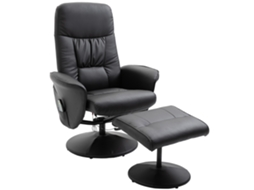 Poltrona Relax Massageadora Com Otomano, 10 Pontos De Vibração, Couro Sintético Preto, 76 X 81 X 105 Cm.