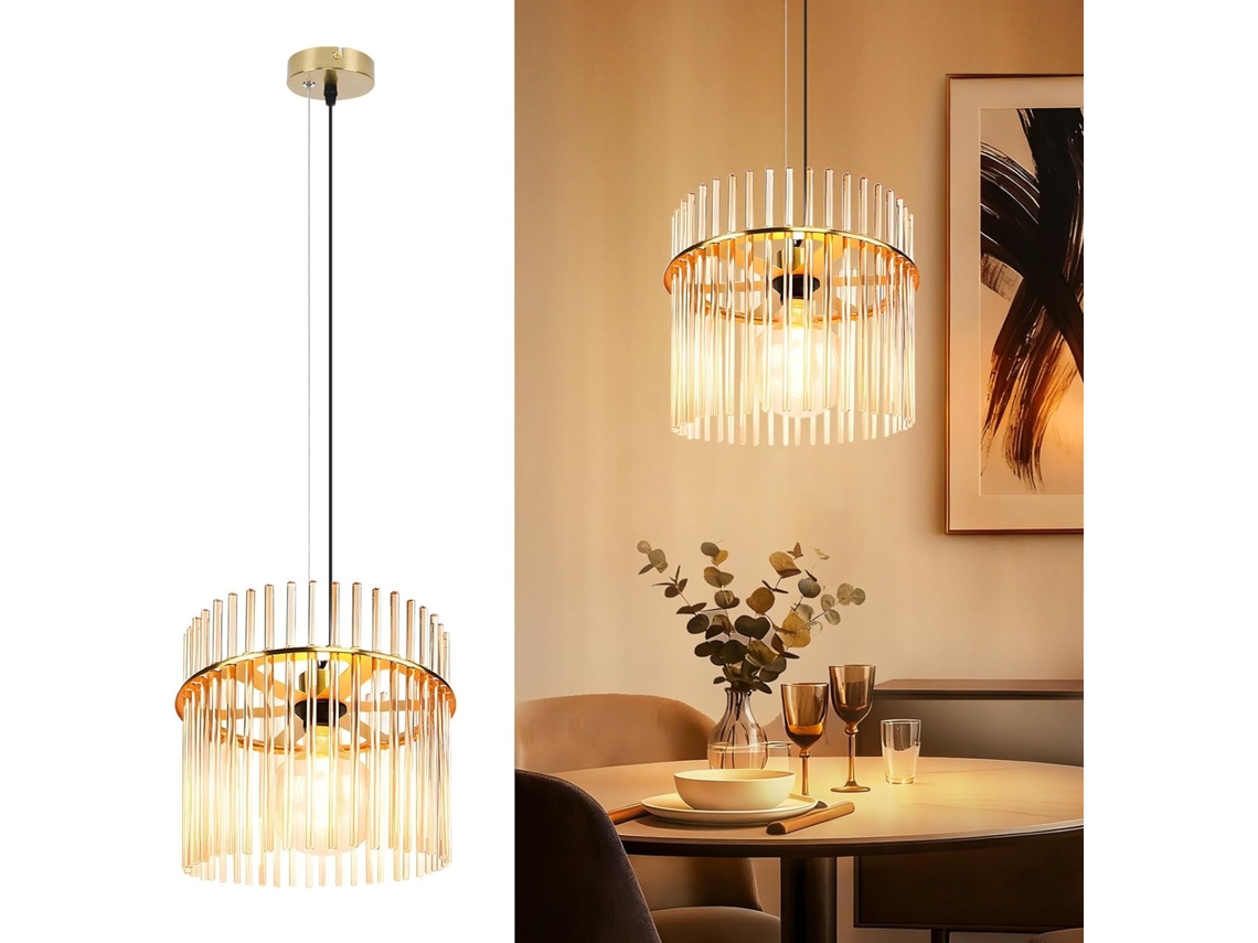 Luminária retrô dourada em vidro com base E27, Ø30cm, para cozinha e mesa de café (sem lâmpada)