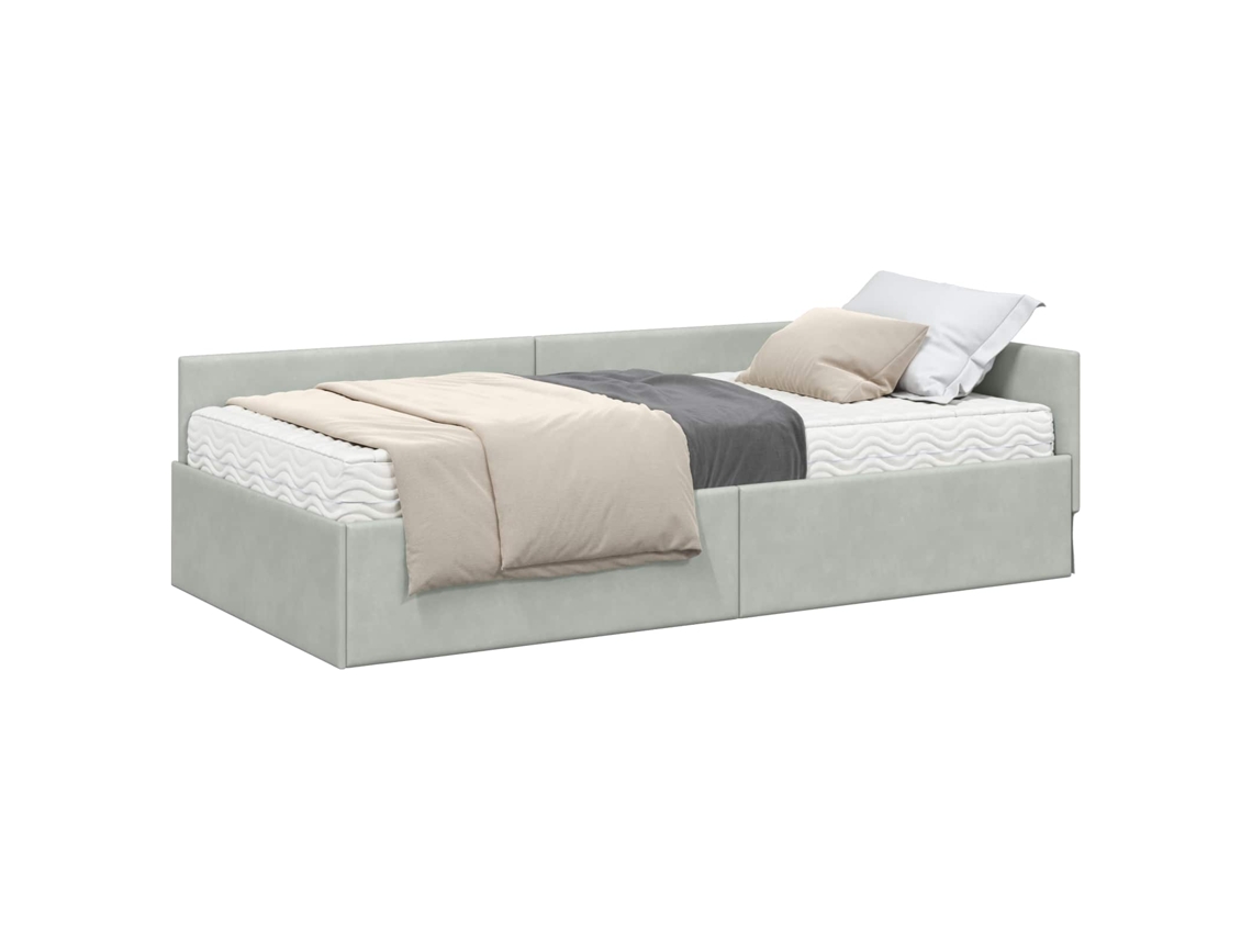 Cama De Solteiro | Camas Para Quarto | Estrutura De Cama De Canto Com Colchão 2 Pcs Cinzento-claro