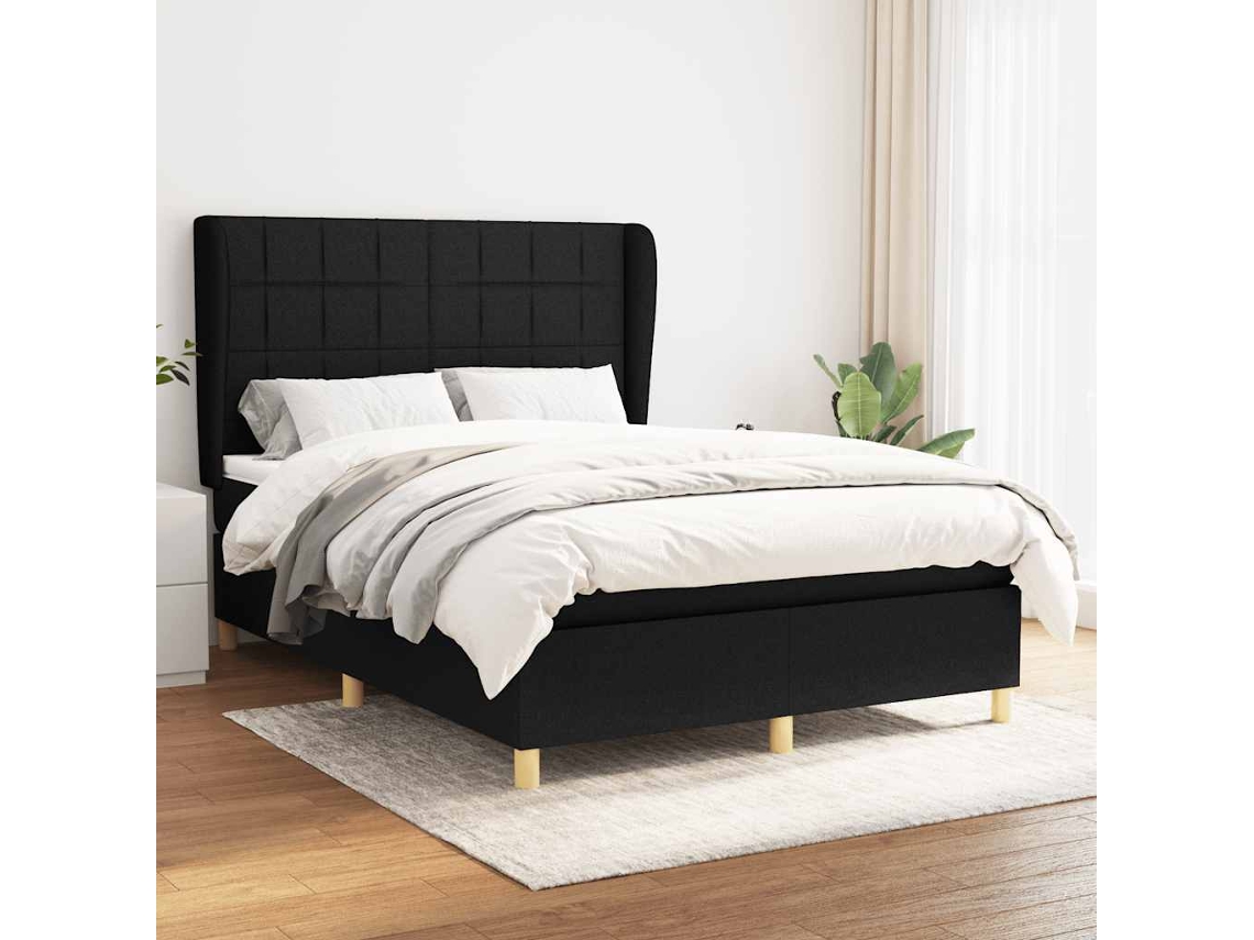 Vidaxl Cama Com Molas/colchão 140x200 Cm Tecido Preto