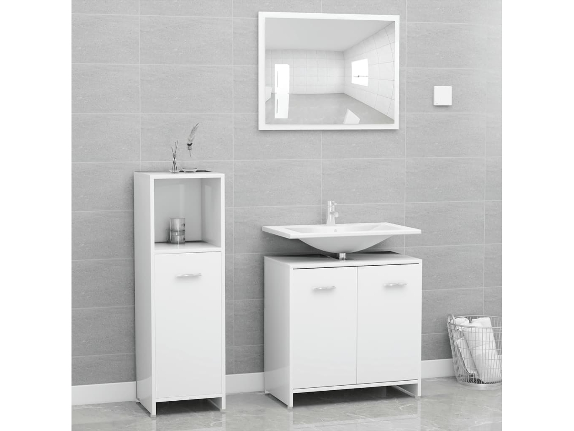 Vidaxl 3 Pcs Conjunto De Móveis De Casa De Banho Contraplacado Branco