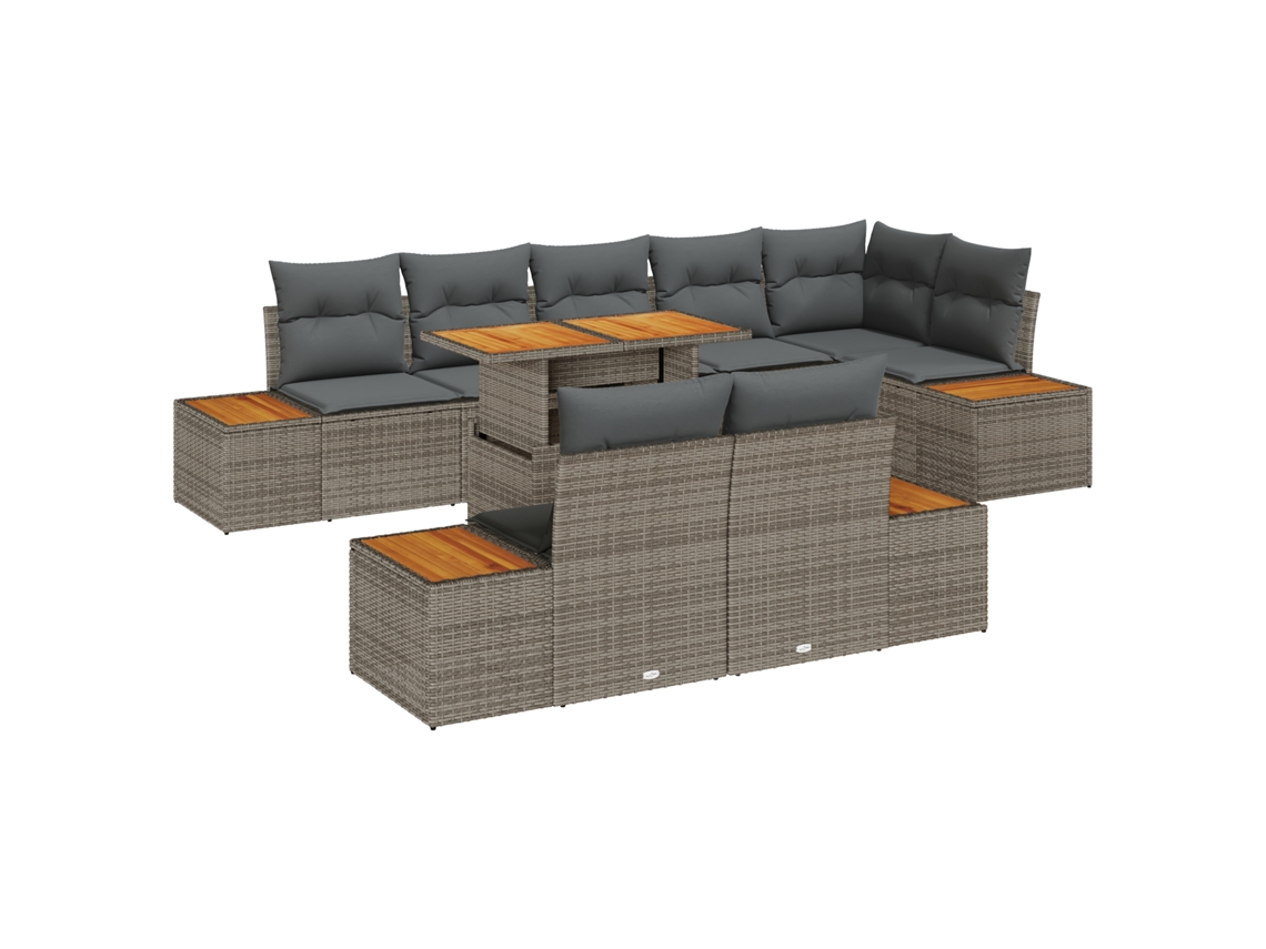 Conjunto 9 Conjunto De Jantar De Jardim Vidaxl Cinzento Vime Pe (100 X 55 X 73 Cm)