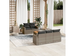 Vidaxl 6 Pcs Conjunto Sofás De Jardim Com Almofadões Vime Cinzento
