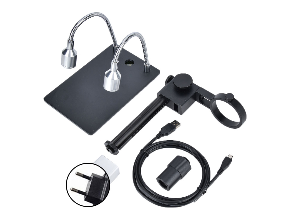 Suporte de Microscópio ajustável de alumínio para microscópio digital com diâmetro 50mm e plugue Eu | S/MARCA