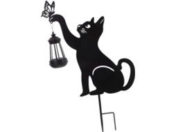 Luminária Solar Impermeável Para Jardim/pátio Em Formato De Gato Preto Com Led Para Decoração Externa.