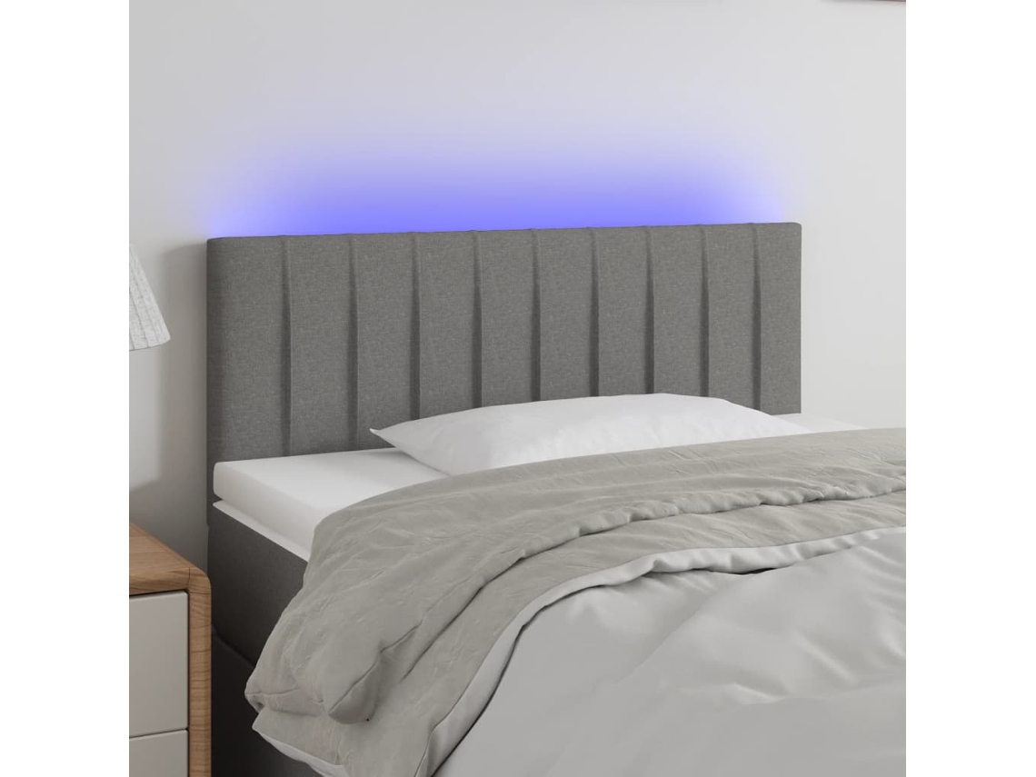 Vidaxl Cabeceira De Cama C/luzes Led Tecido 100x5x78/88cm Cinza-escuro