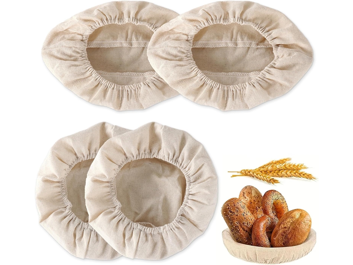 Conjunto 4 Panos Fermentação Pão - Forros Cesto Fermentação - Para Massa Redonda E Oval - Algodão Linho - Bege