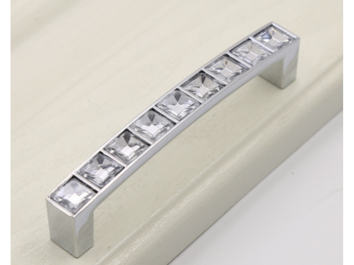 Puxadores De Gaveta De Vidro Com Diamantes E Cristais De Strass Transparentes Aquaforge (5 Peças, Distância Entre Furos 96mm)