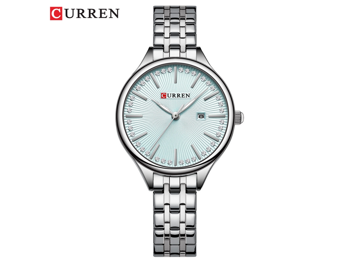 (azul) Relógio Feminino Simples Com Detalhes Em Barra, Relógio Feminino Redondo À Prova D'água Com Pulseira De Aço Inoxidável