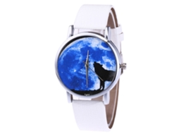 Relógio de quartzo casual para homens e mulheres com pulseira de couro PU branca.