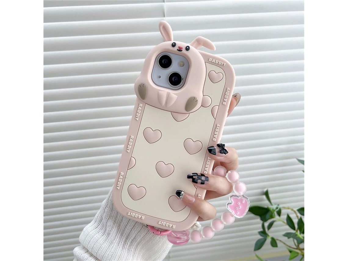 2026dn capa Silicone Macia com Pulseira para Iphone 14 Pro, Protetora 3d Bunny Case Compatível com Iphone 14 Pro Max/14