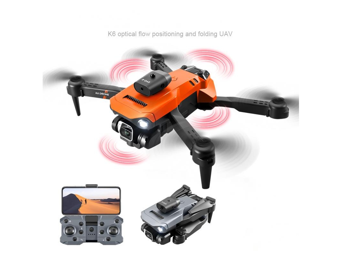 Drone Dobrável K6 Pro Com Câmera Esc Dupla 4k Prevenção De Obstáculos Em 360° Bestvite (3 Baterias Duração Da Bateria 15 Min Laranja)