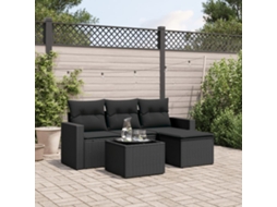 Vidaxl 5 Pcs Conjunto Sofás De Jardim Com Almofadões Vime Pe Preto