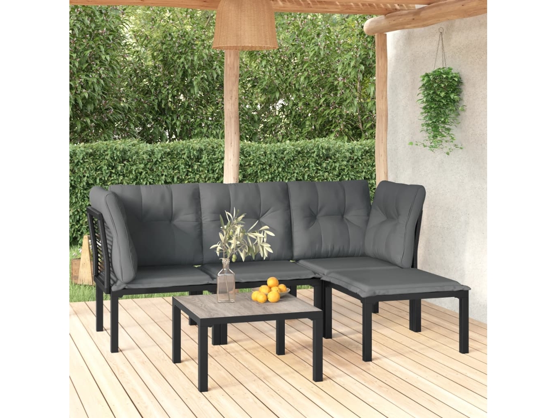 Vidaxl 5 Pcs Conjunto Lounge De Jardim Vime Pe Preto/cinzento